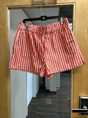 LOFT Red and White Striped Drawstring Shorts